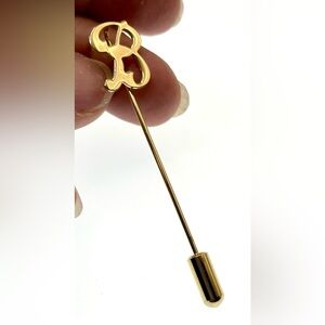 3 for $30 Vintage Gold Tone Initial B Letter Stick Lapel Pin 1970s